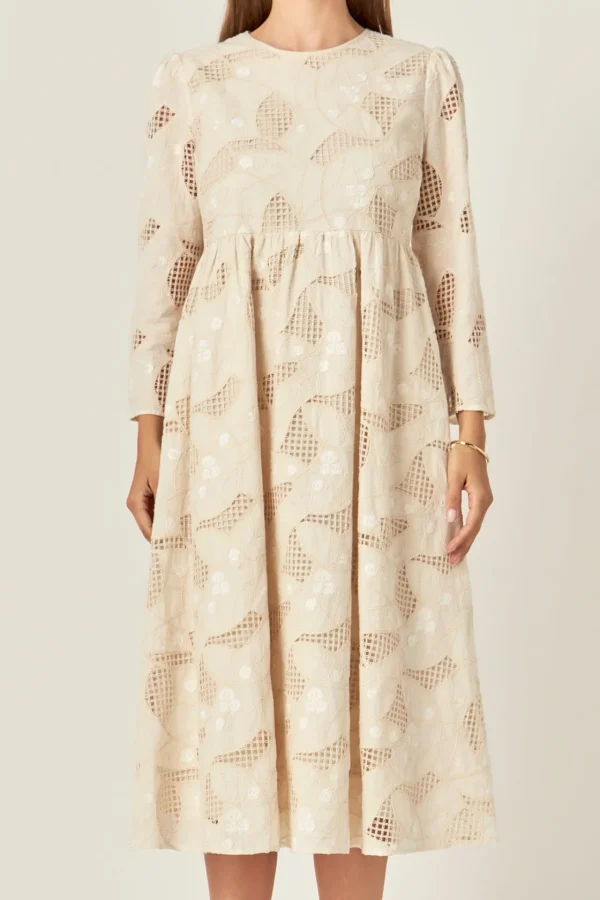 ENGLISH FACTORY Lace Dresses | Tops*- Embroidered Lace Midi Dress IVORY