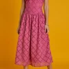 ENGLISH FACTORY Lace Dresses*- Embroidered Lace Sleeveless Midi Dress BERRYPINK
