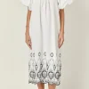 ENGLISH FACTORY Boho Dresses | White Dresses*- Embroidery Balloon Sleeve Midi Dress WHITE