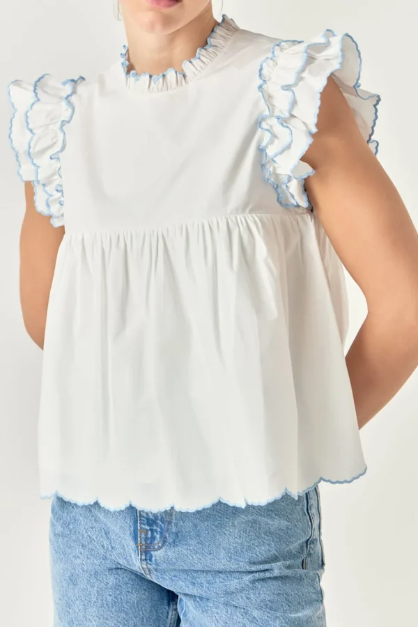 ENGLISH FACTORY Tops*- Embroidered Scallop Top WHITE