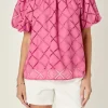 ENGLISH FACTORY Tops*- Embroidered Cotton Top BERRYPINK