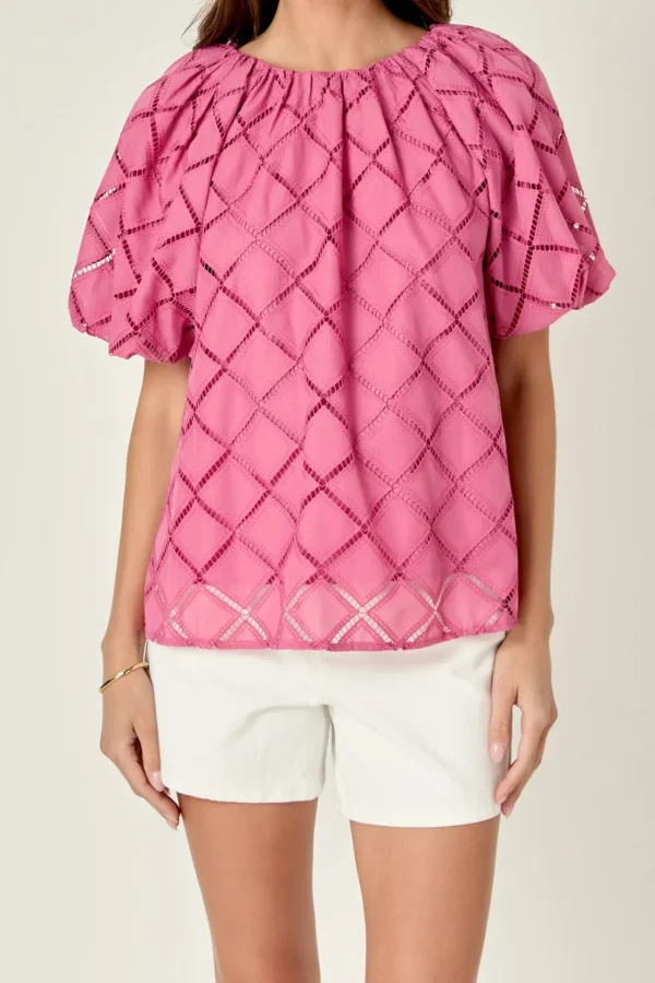 ENGLISH FACTORY Tops*- Embroidered Cotton Top BERRYPINK