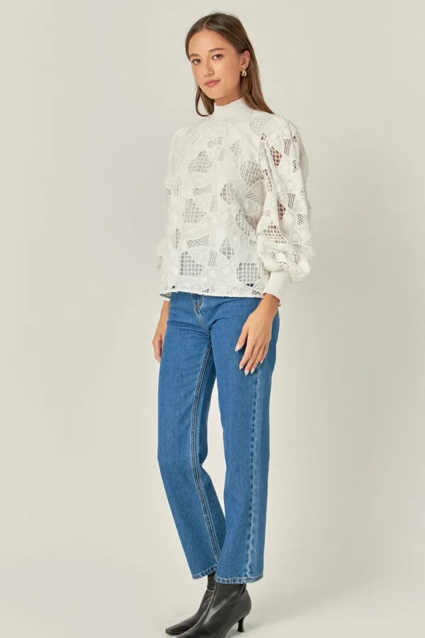 ENGLISH FACTORY Shirts & Blouses | Tops*- Embroidered Cotton Blouse with Smocked Neck WHITE