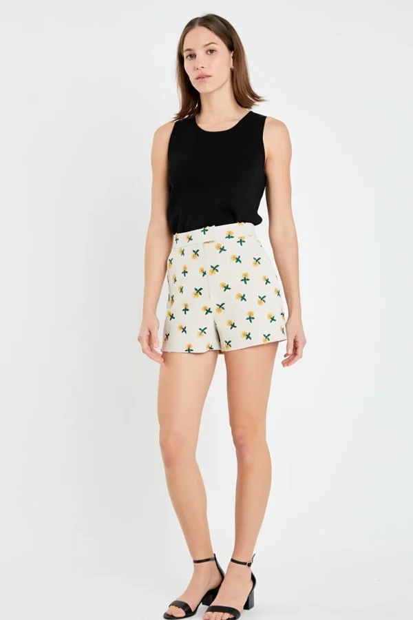 ENGLISH FACTORY Shorts & Skorts | Tops*- Embroidered Linen Shorts BEIGE