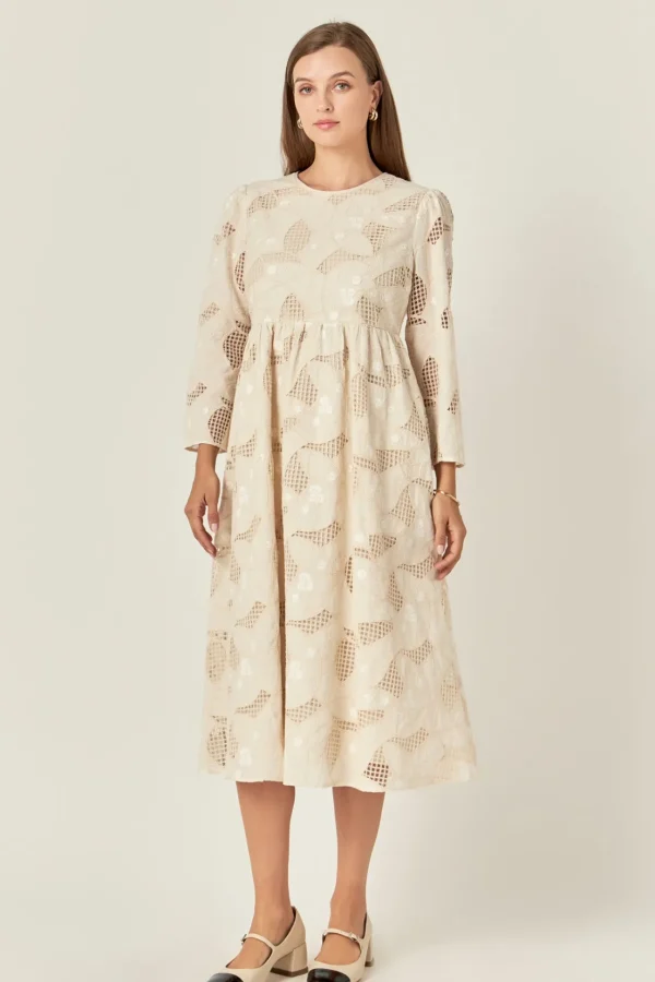 ENGLISH FACTORY Lace Dresses | Tops*- Embroidered Lace Midi Dress IVORY