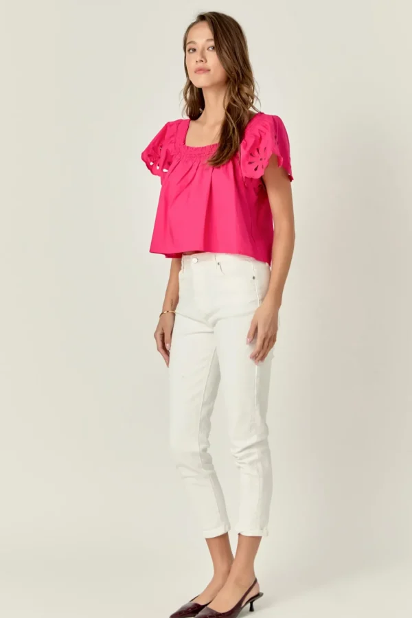 ENGLISH FACTORY Tops*- Embroidered Off the Shoulder Top FUCHSIA