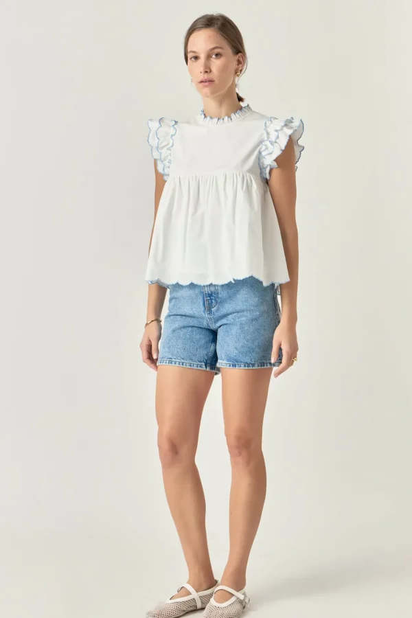 ENGLISH FACTORY Tops*- Embroidered Scallop Top WHITE
