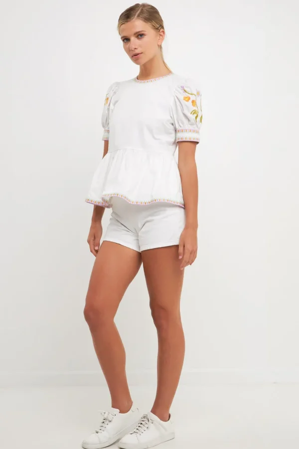 ENGLISH FACTORY Tops*- Embroided Peplum Top IVORY/MULTI