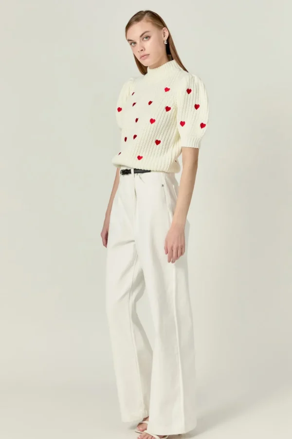 ENGLISH FACTORY Sweaters & Knits | Tops*- Embroidered Heart Sweater