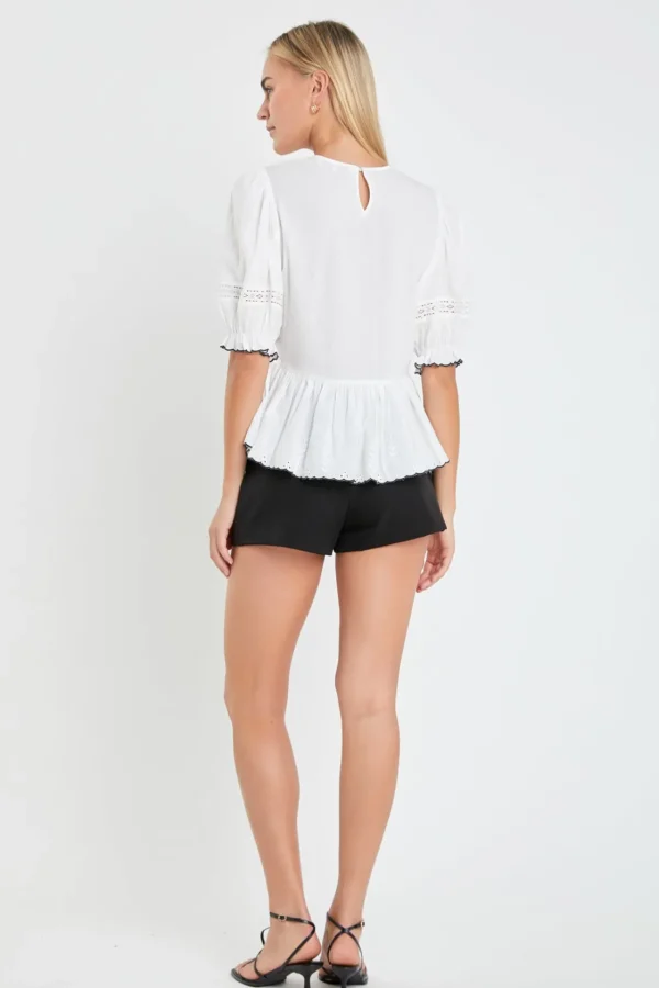 ENGLISH FACTORY Tops*- Embroidered Blouse with Scalloped Hem WHITE
