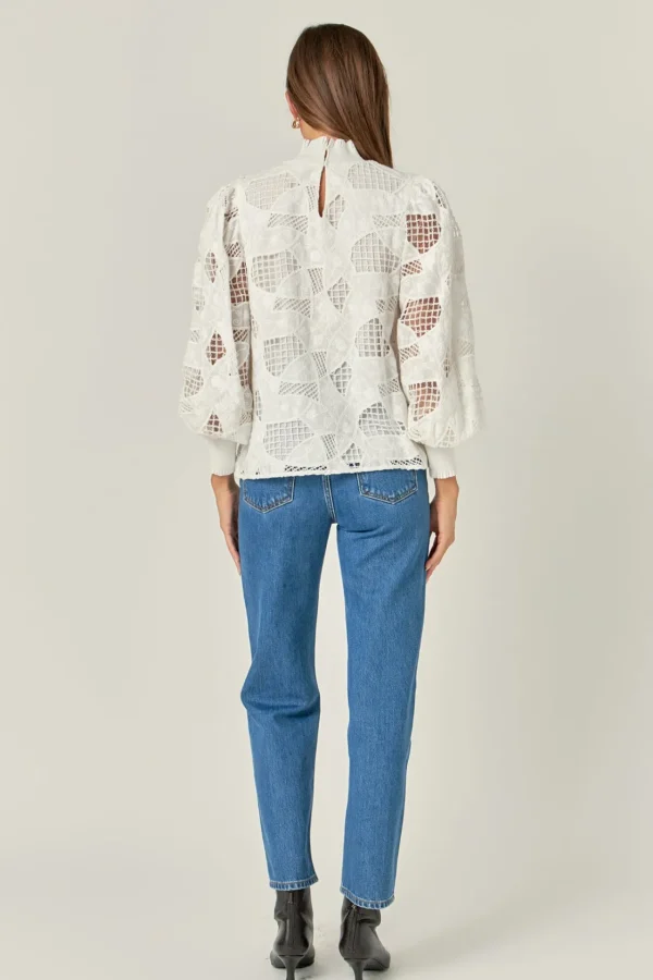 ENGLISH FACTORY Shirts & Blouses | Tops*- Embroidered Cotton Blouse with Smocked Neck WHITE