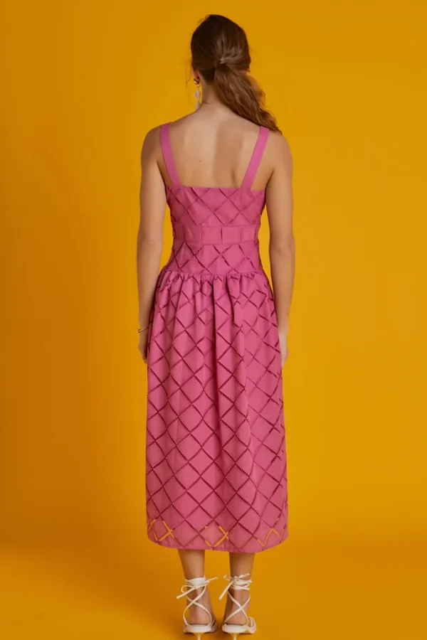 ENGLISH FACTORY Lace Dresses*- Embroidered Lace Sleeveless Midi Dress BERRYPINK