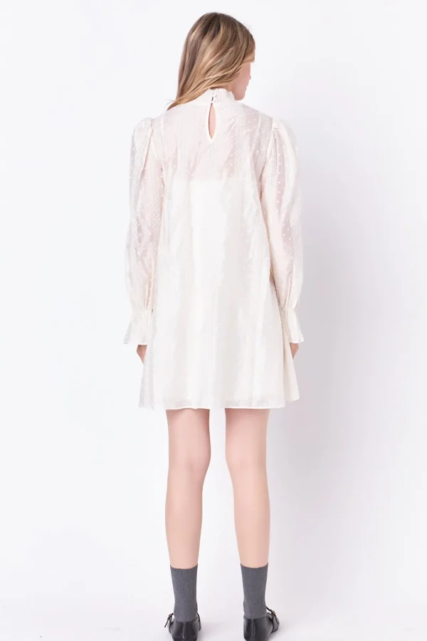 ENGLISH FACTORY Boho Dresses | White Dresses*- Embroidered Organza Smock Neck Dress IVORY