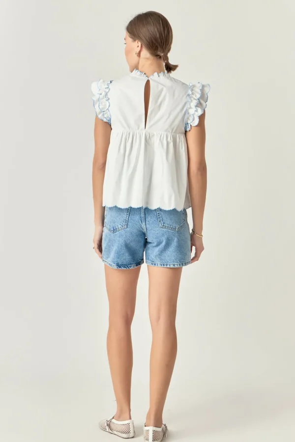 ENGLISH FACTORY Tops*- Embroidered Scallop Top WHITE