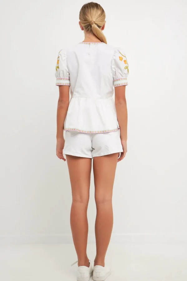 ENGLISH FACTORY Tops*- Embroided Peplum Top IVORY/MULTI