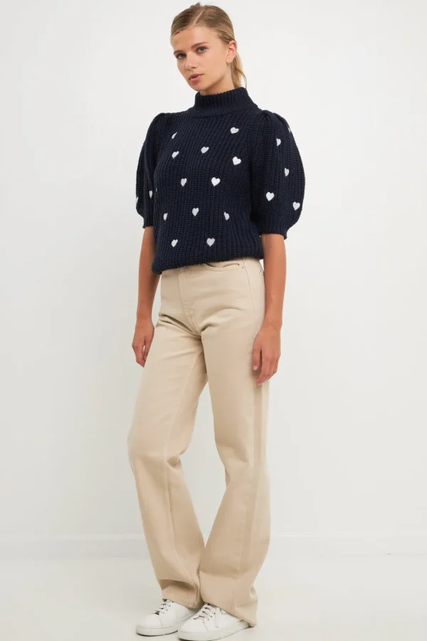 ENGLISH FACTORY Sweaters & Knits | Tops*- Embroidered Heart Sweater