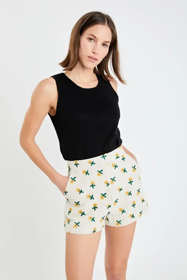 ENGLISH FACTORY Shorts & Skorts | Tops*- Embroidered Linen Shorts BEIGE