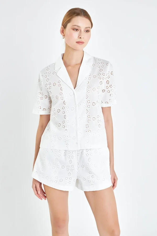 ENGLISH FACTORY Matching Sets | Tops*- Embroidered Cotton Camp Shirt