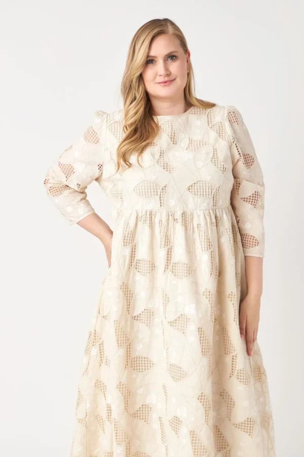 ENGLISH FACTORY Lace Dresses | Tops*- Embroidered Lace Midi Dress IVORY