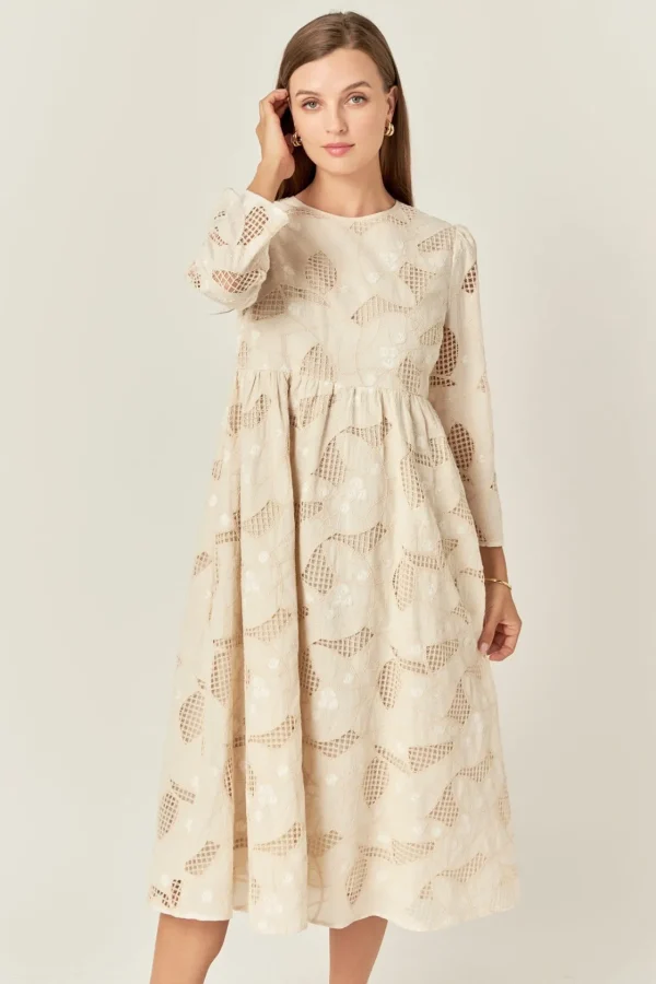 ENGLISH FACTORY Lace Dresses | Tops*- Embroidered Lace Midi Dress IVORY
