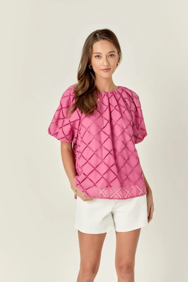 ENGLISH FACTORY Tops*- Embroidered Cotton Top BERRYPINK
