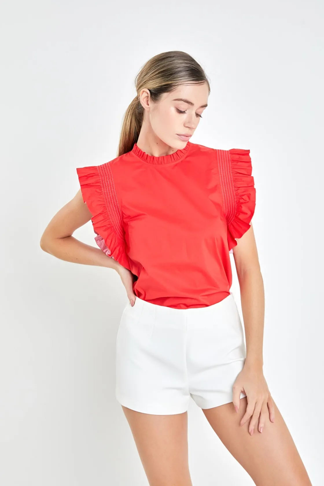 english_factory__embroide_3-8.webp ENGLISH FACTORY Tops*- Embroide Ruffle Sleeve Top RED