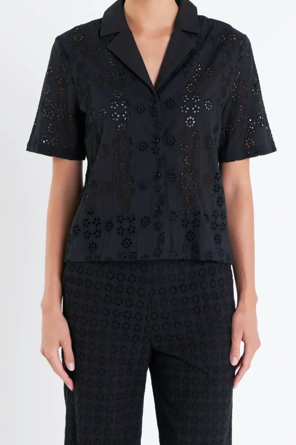 ENGLISH FACTORY Matching Sets | Tops*- Embroidered Cotton Camp Shirt