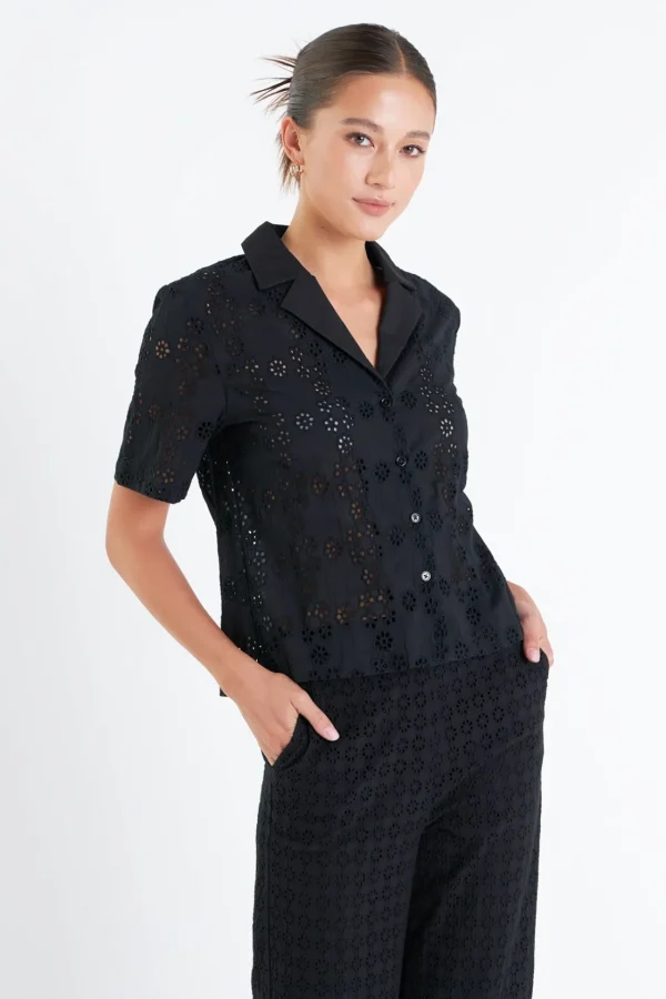 ENGLISH FACTORY Matching Sets | Tops*- Embroidered Cotton Camp Shirt