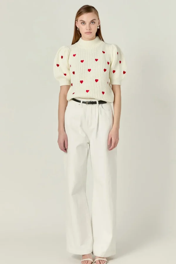 ENGLISH FACTORY Sweaters & Knits | Tops*- Embroidered Heart Sweater