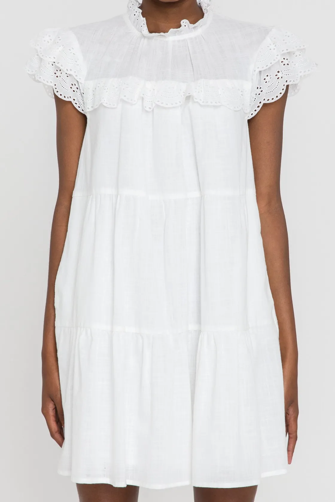 english_factory__eyelet_b_0.webp ENGLISH FACTORY Boho Dresses*- Eyelet Babydoll Dress WHITE