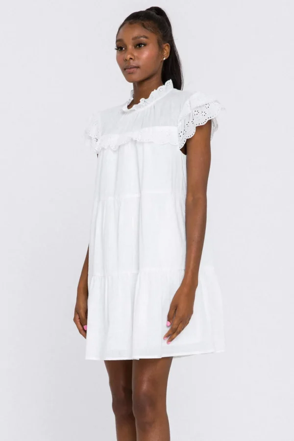 ENGLISH FACTORY Boho Dresses*- Eyelet Babydoll Dress WHITE