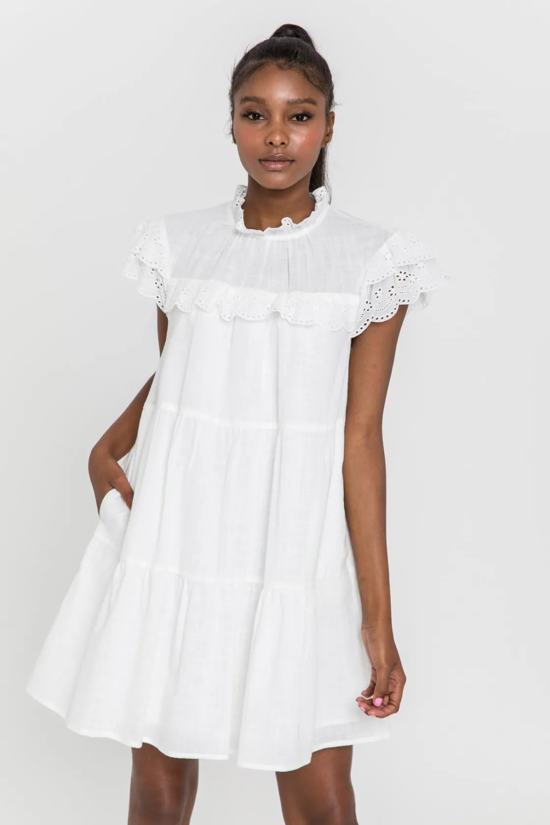 english_factory__eyelet_b_3.webp ENGLISH FACTORY Boho Dresses*- Eyelet Babydoll Dress WHITE