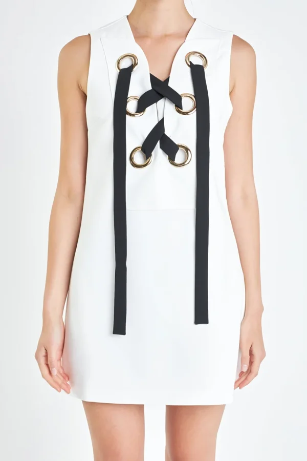 ENGLISH FACTORY Tops*- Eyelet Mini Dress OFFWHITE/BLACK