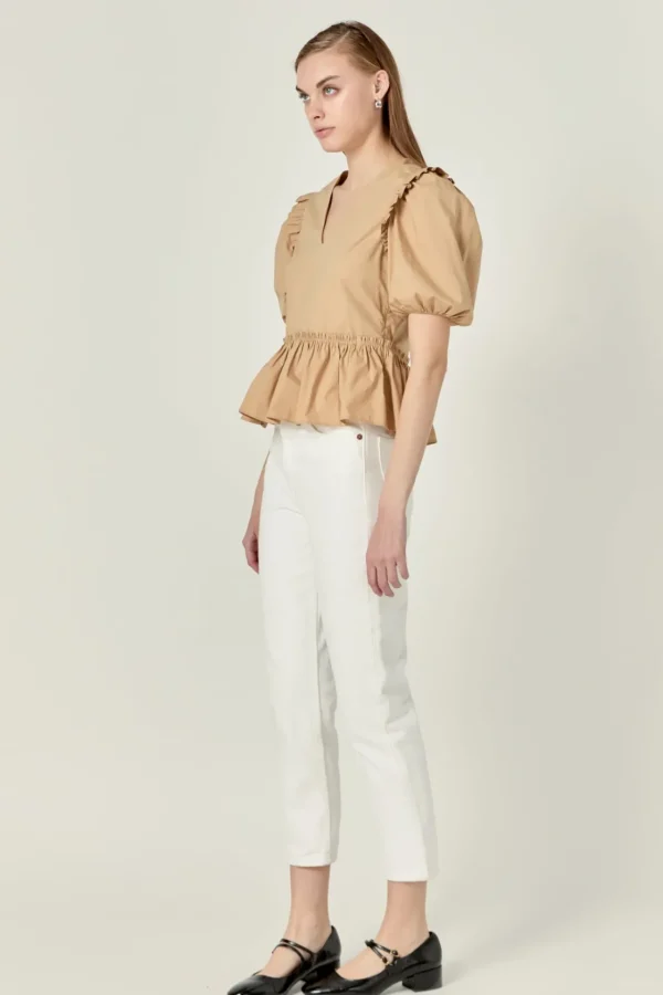 ENGLISH FACTORY Tops*- Eyelet Mixed Media Knit Top