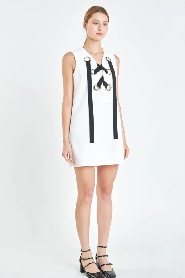 ENGLISH FACTORY Tops*- Eyelet Mini Dress OFFWHITE/BLACK