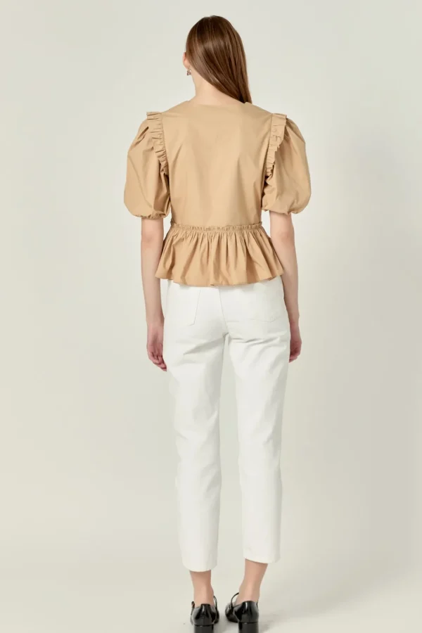 ENGLISH FACTORY Tops*- Eyelet Mixed Media Knit Top