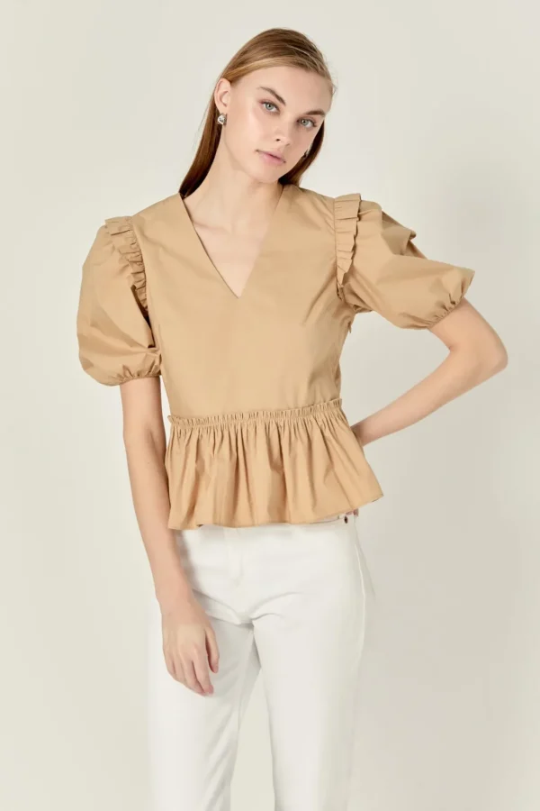 ENGLISH FACTORY Tops*- Eyelet Mixed Media Knit Top