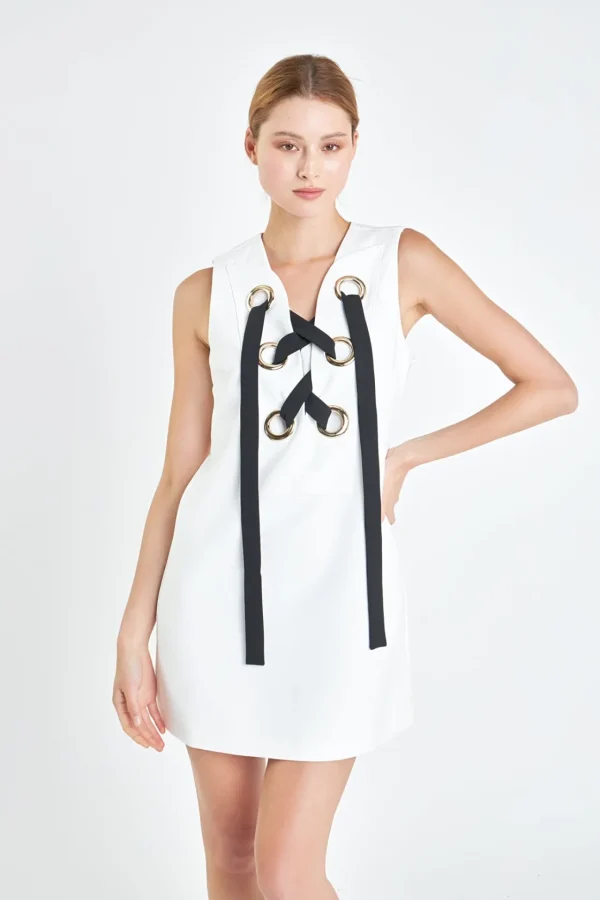 ENGLISH FACTORY Tops*- Eyelet Mini Dress OFFWHITE/BLACK