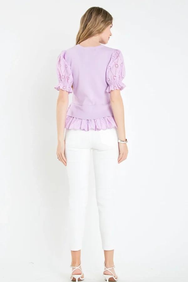 ENGLISH FACTORY Tops*- Eyelet Mixed Media Knit Top