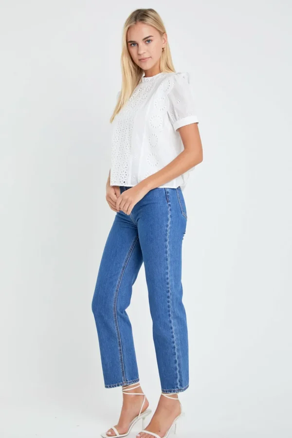 ENGLISH FACTORY Tops*- Eyelet Short Sleeve Top WHITE