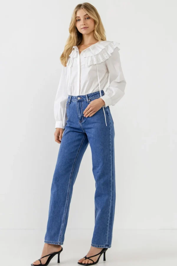 ENGLISH FACTORY Tops*- Eyelet Scallop Detail Shirt WHITE