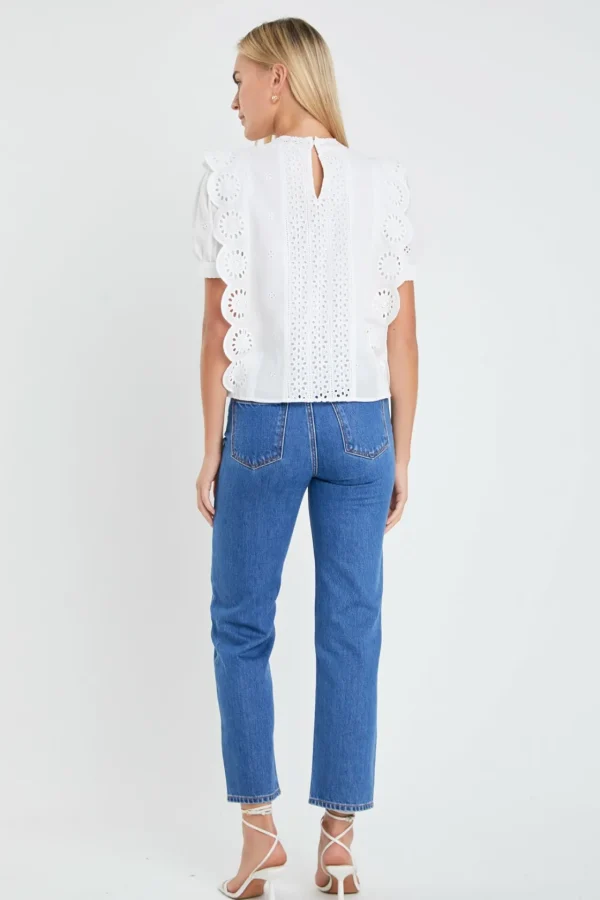 ENGLISH FACTORY Tops*- Eyelet Short Sleeve Top WHITE