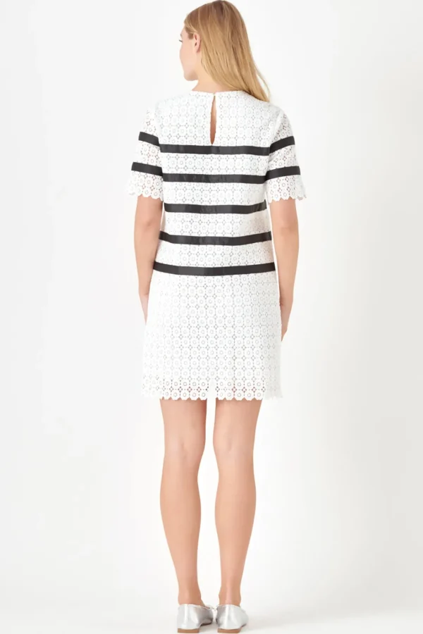 ENGLISH FACTORY White Dresses | Tops*- Eyelet Striped Shift Dress WHITE/BLACK