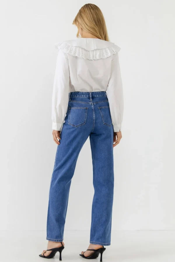 ENGLISH FACTORY Tops*- Eyelet Scallop Detail Shirt WHITE