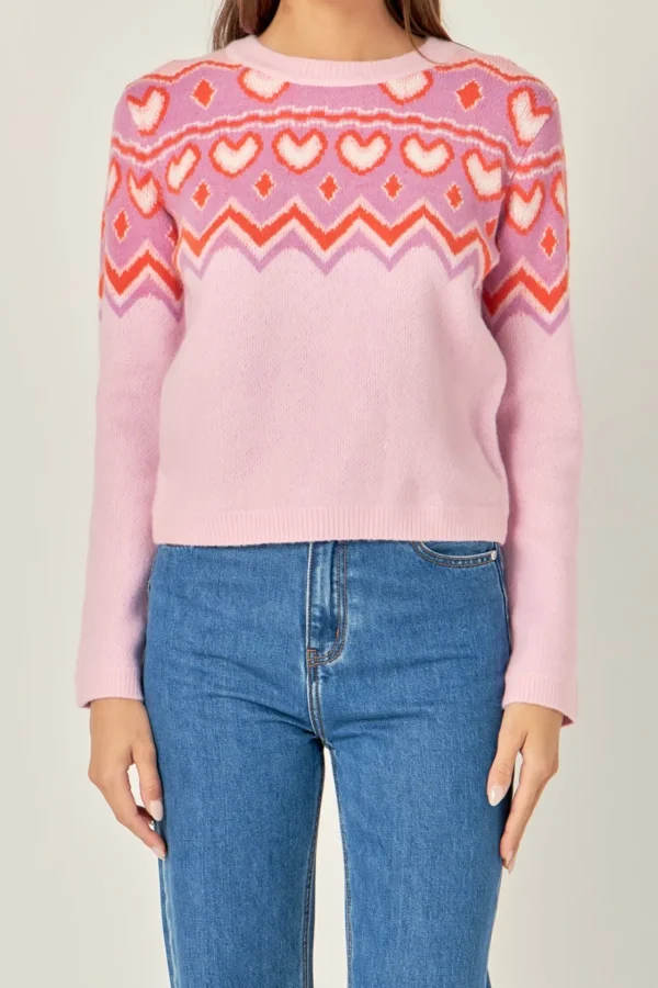 ENGLISH FACTORY Sweaters & Knits*- Fairisle Crew Neck Sweater PINK