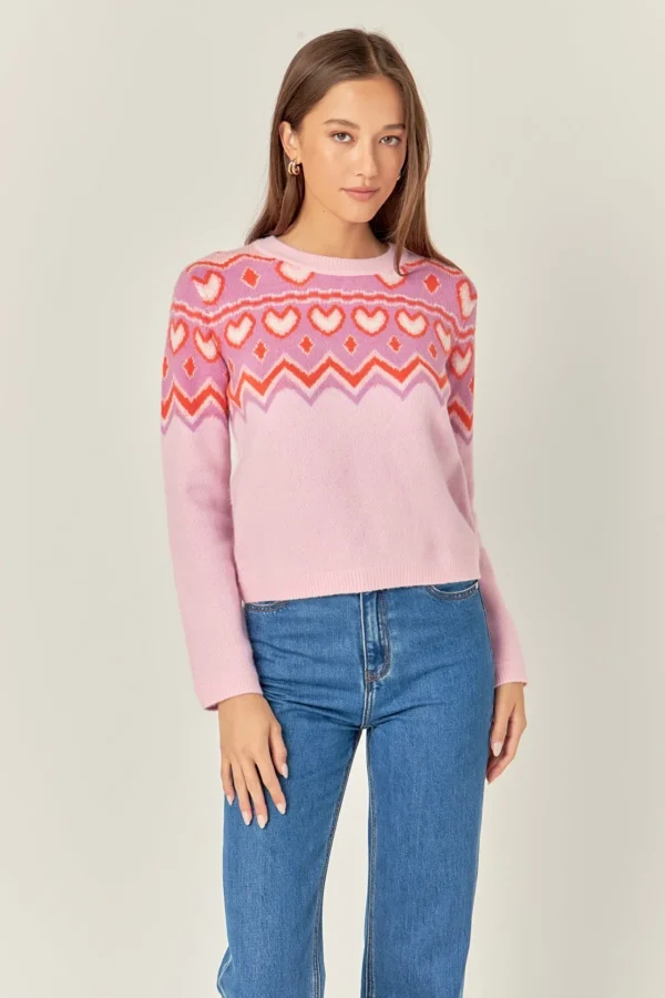 ENGLISH FACTORY Sweaters & Knits*- Fairisle Crew Neck Sweater PINK