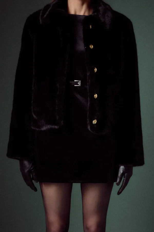ENGLISH FACTORY Jackets & Coats | Tops*- Faux Fur Collar Jacket BLACK