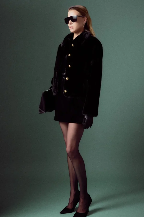 ENGLISH FACTORY Jackets & Coats | Tops*- Faux Fur Collar Jacket BLACK