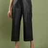 ENGLISH FACTORY Matching Sets | Pants*- Faux Leather Cropped Cargo Pants BLACK