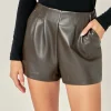 ENGLISH FACTORY Matching Sets | Shorts & Skorts*- Faux Leather Shorts DARKBROWN